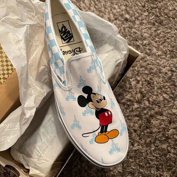 Disney Other - RARE disney Vans Slip-On Sneakers - White and Light Blue anniversary size 12